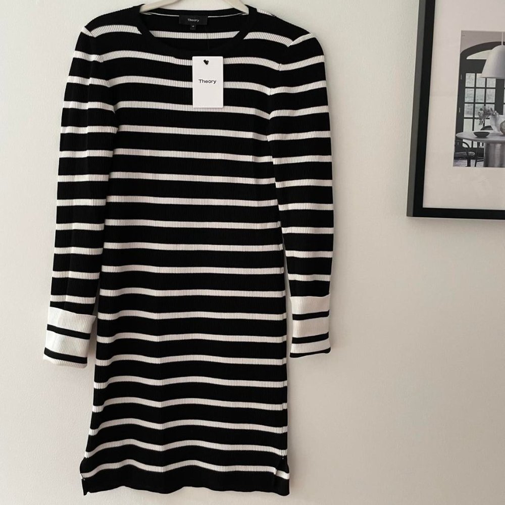 Theory Black & White Stripe Dress